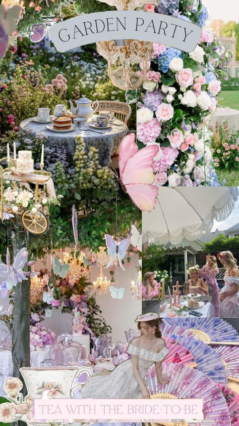 Fairy Bridal Shower Theme, Flower Garden Tea Party, Flower Theme Bachelorette Party, Fairytale Garden Party, Bridal Shower Cottage Core, Secret Garden Party Ideas, Whimsical Garden Bridal Shower Ideas, Garden Tea Party Wedding, Fairy Bachelorette Party