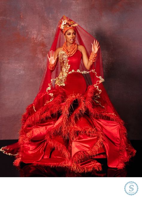 Porsha Red Wedding Dress Nigerian Bridal Dress, Porsha Wedding Dress, Porsha Williams Wedding Dress, Red African Wedding Dress, African Traditional Dresses Wedding, Nigerian Photoshoot, Igbo Dresses, Porsha Williams Wedding, Traditional African Wedding Dress