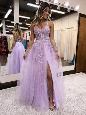 Sheath/Column Lace V-neck Sleeveless Sweep/Brush Train Dresses - Hebeos Open Back Dress Formal, Spaghetti Strap Prom Dress, V Neck Prom Dresses, Prom Ideas, Graduation Dresses, Open Back Dress, Tulle Prom Dress, Prom Dresses Lace, Floor Length Dresses