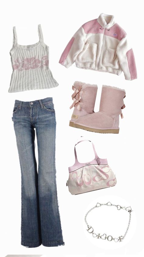 white and baby pink coquette outfit Cute Pink School Outfits, White And Pink Clothes, Light Pink Y2k Outfit, White And Pink Winter Outfit, Pink Outfits Layout, Pink Everyday Outfits, Light Y2k Outfits, Light Pink Winter Outfits, Light Coquette Outfits