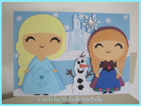 Frozen handmade Birthday Card with Elsa, Anna and Olaf Elsa Birthday Cards Handmade, Elsa Anna And Olaf, Anna And Olaf, Frozen Party Supplies, Dora Cake, Anna Birthday, Elsa Birthday, Fancy Pens, Slimline Cards