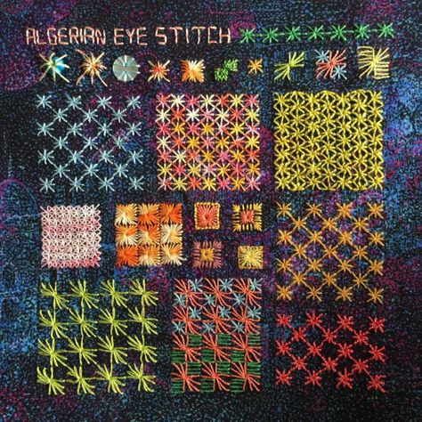 Algerian Eye Stitch Embroidery Sampler for TAST | Mostly Knitting Blog