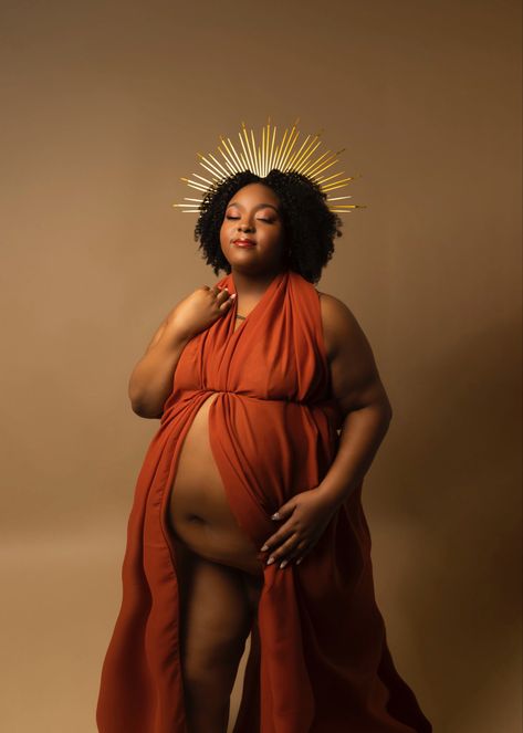 Orange Maternity Photoshoot, Gold Maternity Shoot Black Women, Couture Maternity Shoot, Orange Dress Maternity Shoot, Afrocentric Maternity Shoot, Magazine Maternity Shoot, Maternity Photoshoot Outfits, Photoshoot Studio, Pregnant Halloween