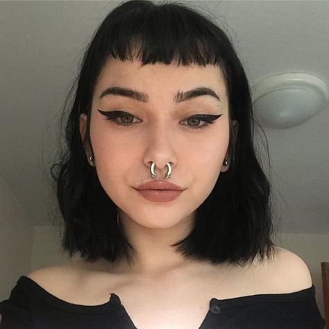 Septum Piercing Stretched, Stretched Septum Piercing, Septum Gauge, Emo Haircuts, Stretched Septum, Cute Nose Piercings, Oval Face Haircuts, Cute Hair Colors, Hole Puncher