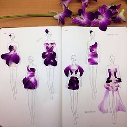 #orchid #inspiration Grace Ciao, Dress Illustration, Fashion Sketches Dresses, Fashion Design Inspiration, Flower Sketches, Fashion Sketchbook, Fashion Drawings, Trendy Flowers, Fashion Illustration Sketches