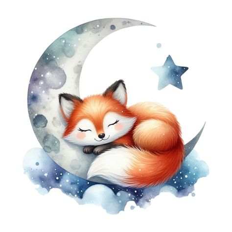 Sleeping Fox Tattoo, Fox Sleeping, Fox Under The Moon, Sleeping Fox Embroidery, Fox Sleeping Illustration, Vector Background Pattern, Logo Psd, Technology Icon, Card Banner