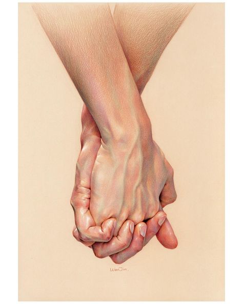 ‘Hands Joined for Waltz’✨ #coloredpencil on beige-toned paper, 27 x 39 cm Sold * #drawing | Instagram Hand Held Out Reference, Holding Drawing, Painter Outfit, Holding Hands Drawing, Drawing Instagram, Gaming Anime, Hand Reference, Anime Design, Toned Paper