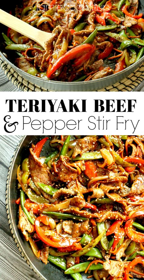 Teriyaki Beef and Pepper Stir Fry – Jamie Cooks It Up Beef And Pepper Stir Fry, Terriyaki Beef, Teriyaki Beef Stir Fry, Pepper Stir Fry, Teriyaki Stir Fry, Beef Stir Fry Recipes, Teriyaki Beef, Chinese Cooking Recipes, Fried Beef