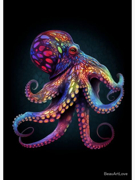 "Colourful octopus" Metal Print for Sale by BeauArtLove | Redbubble Colourful Octopus, Octopus Artwork, Kraken Art, Octopus Drawing, Octopus Painting, Octopus Tattoo Design, Sea Artwork, Sketches Art, Octopus Design