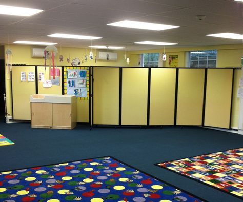 Wall-mounted mobile classroom dividers are utilised to separate different activity areas Classroom Partition Ideas, Classroom Divider Ideas, Classroom Dividers, Australian Classroom, Dividers Ideas, Mobile Classroom, Portable Classroom, Partition Panel, Childcare Rooms