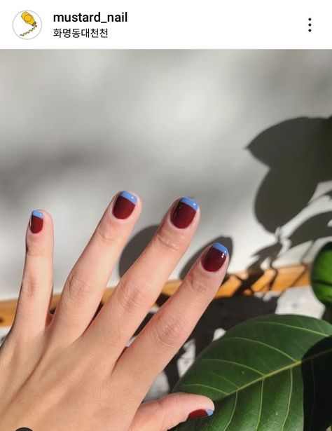 Navy Blue And Burgundy Nails, Navy Blue And Maroon Nails, Light Maroon Nails, Blue And Burgundy Nails, Blue And Maroon Nails, Burgundy And Navy Nails, Maroon Half Moon Nails, Maroon Nail Art, Burgundy Nail Art