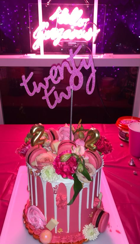 Big Cake Birthday, Custom 21st Birthday Cakes, Barbie 22nd Birthday, 22 Nd Birthday Cake, 22nd Party Ideas, Pink Birthday Party Ideas For Adults, 22nd Birthday Themes For Her, Birthday Cakes For 22 Year Old Woman, Cakes 22 Birthday