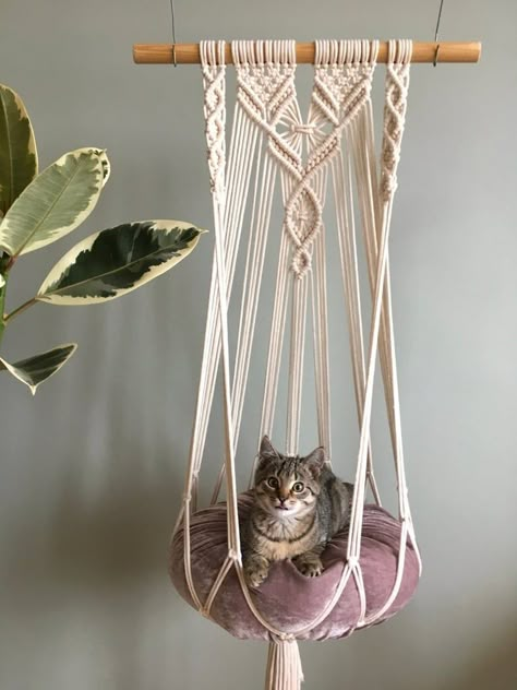 Hammock Diy, Diy Cat Hammock, Kat Haken, Macrame Cat Hammock, Katt Grejer, Art Macramé, Macrame Hammock, Cat Hammock, Macrame Patterns Tutorials