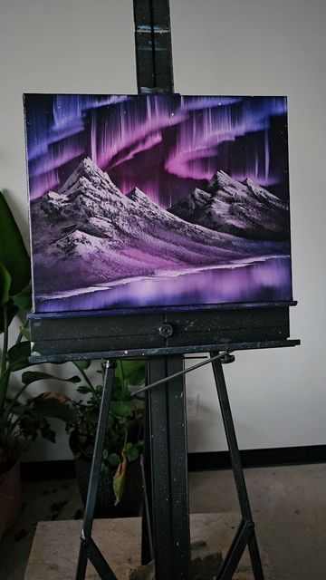 132K views · 17K likes | Kat Mugg on Instagram: "I got a little carried away with the mountains on this one... 😅 . #oilpainting #mountains #landscapepainting #landscape #northernlightspainting #northernlights #auroraborealis #canvaspainting #painting #purple #bobrossstyle #bobross #beautiful" Purple Landscape Painting, Purple Sky Painting, Mountains Painting, Northern Lights Painting, Purple Painting, Painting Purple, Bob Ross Paintings, Nature Art Drawings, Easy Canvas