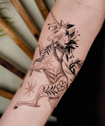 Unicorn Leg Tattoo, Elegant Unicorn Tattoo, Realistic Unicorn Tattoo, Dark Unicorn Tattoo, Forearm Tats, Unicorn Tattoo Designs, Meaning Art, Unicorn Tattoo, Favorite Tattoos