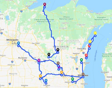 Map of the Best Wisconsin Road Trips Road Trip Map, Visit Usa, American Road, Wisconsin Travel, Lake Trip, Travel Capsule, Great River, American Road Trip, Scenic Byway