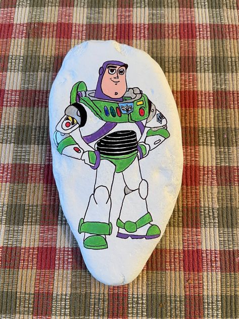 Light Year, Buzz Lightyear, Dec 8, River Rock, Painted Rock, Rock Painting, Painting Crafts, Painted Rocks, White Background