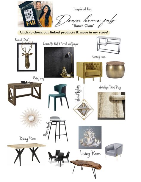 HGTV Down Home Fab inspired design by chelsea deboer #affiliatelink #HGTV #downhomefab #homeinspiration Chelsea Deboer House Decor, Ranch Glam, Down Home Fab, Chelsea Deboer, Living Room Stools, Modern Contemporary Style, Dining Room Inspiration, Living Room Makeover, Dining Room Bar