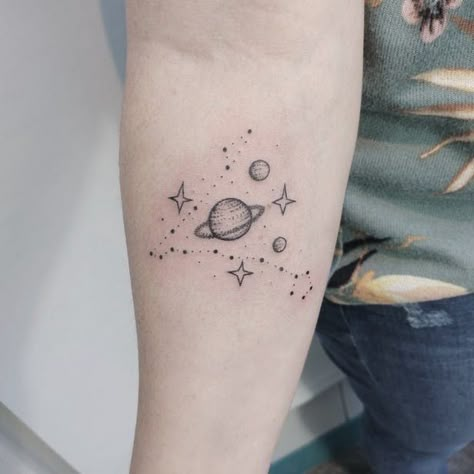 Astronomy Tattoo, Saturn Tattoo, Astrology Tattoo, Planet Tattoos, Galaxy Tattoo, Bff Tattoos, Space Tattoo, Cool Small Tattoos, Tattoo Designs And Meanings