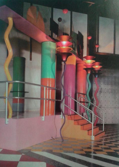 Xanadu. Wacky Pomo, Memphis Design Interior, 1980s Interior, 90s Interior, Peter Shire, 80s Interior, Olympic Village, Retro Interior Design, Memphis Milano