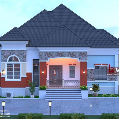 5 Bedroom Bungalow (rf 5012) – Nigerian Building Designs F7B House Bungalow Design, House With Pillars, Simple Bungalow House, 5 Bedroom Bungalow, Simple Bungalow House Designs, Bungalow Designs, Modern Bungalow House Plans, 6 Bedroom House Plans, House Bungalow