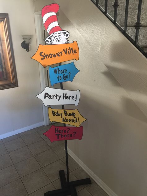 Dr Seuss Baby Shower Ideas, Dr Seuss Baby Shower Decorations, Dr Suess Baby, Twin Boys Baby Shower, Cat In The Hat Party, Dr Seuss Birthday Party, Storybook Baby Shower, Dr Seuss Baby Shower, Twin Shower