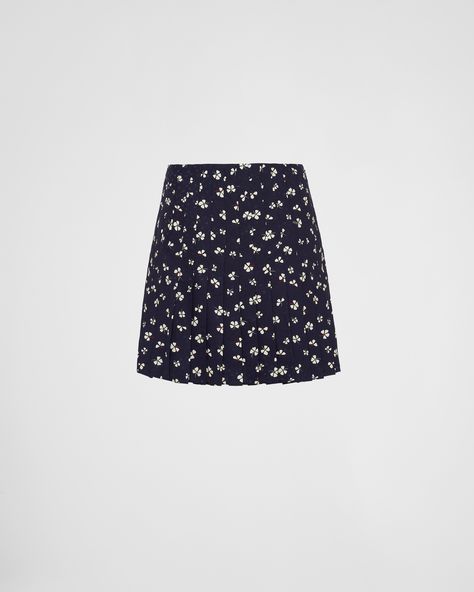 Navy Silk Jacquard Miniskirt | PRADA Navy Silk Skirt, Dress Outfits Ideas, Long Silk Skirt, Prada Skirt, Prada Mini, Georgette Skirt, Silk Mini Skirt, Skirts Short, Latest Skirts