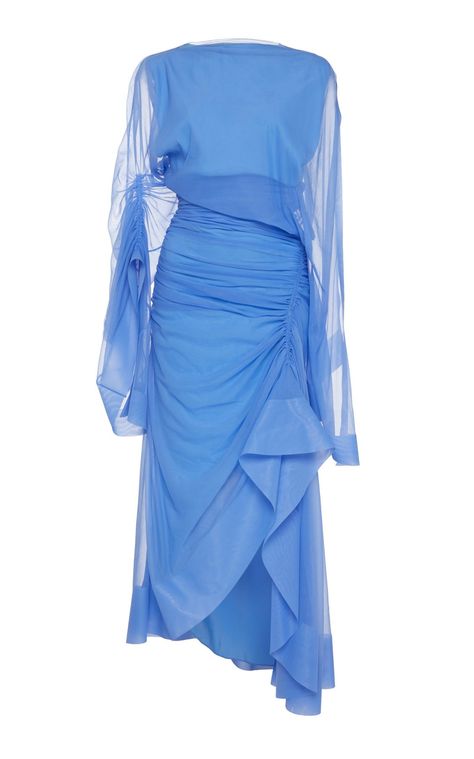 Transparent Chiffon Asymmetric Dress by MUGLER SS19 Mugler Dress, Mugler Fashion, Asymmetrical Dresses, Asymmetric Dress, Festa Party, Mode Hijab, Asymmetrical Dress, Mode Outfits, Blue Dress