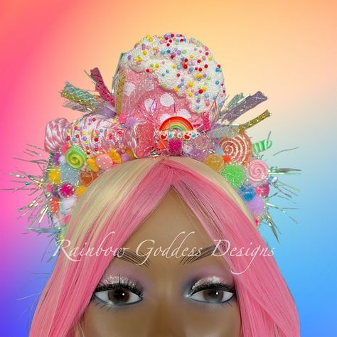 Rainbow Candyland Crown, Sweet Tooth Holiday Headpiece, Birthday Party Candy Headband, Candy Costume Tiara, Holiday Photo Prop, Christmas Sugar Plum Fairy Costume, Candy Headband, Candy Crown, Holiday Headpiece, Candy Costume, Puff Balls, Candy Clothes, Candy Makeup, Candy Costumes