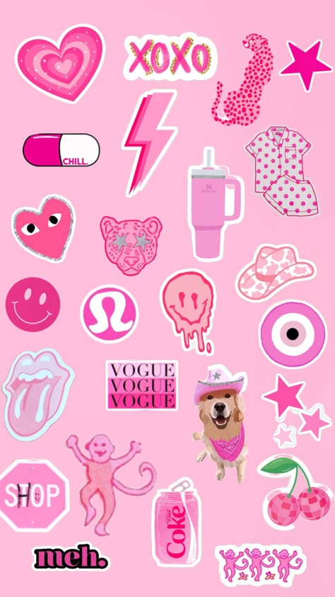 Preppy pink stickers School Stickers Labels, Wallpaper Pink And Orange, Shuffles Preppy, Cow Wallpaper, Pink Stickers, Preppy Stickers, Valentines Inspiration, Preppy Pink, Valentines Art