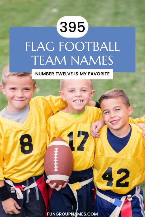 Explore 395 flag football team names categorized by themes like funny, powerful, and pop culture to find your perfect match! Football Club Names, Youth Flag Football, Football Team Names, Funny Flags, Team Meaning, Football Names, Youth Football, Fun Group, Flag Football