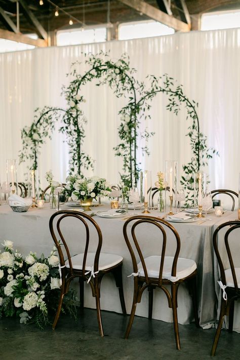 Arched Floral Structure Highlighting Head Table Table Arch Centerpiece, Table Arch, Floral Structure, Head Table Wedding Decorations, Head Table Decor, Head Table Wedding, Table Clamp, New England Wedding, Pinch Me