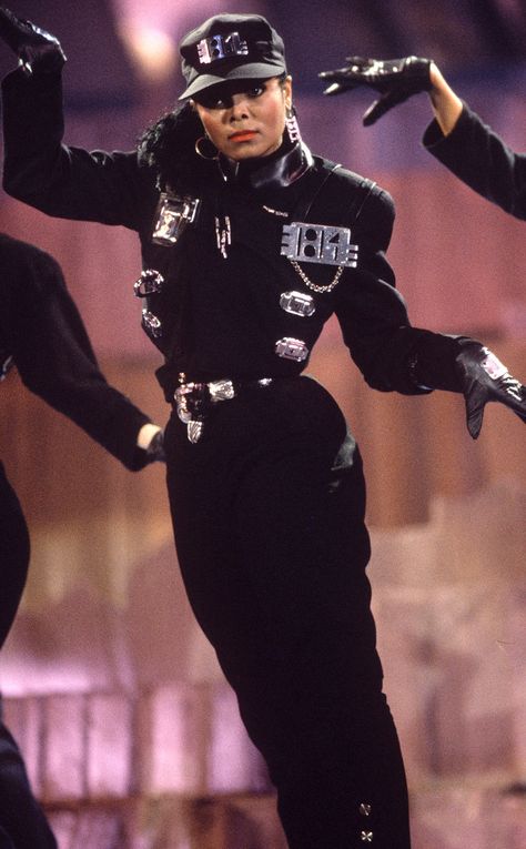 Bust a Move from Janet Jackson's Best Looks From Red Carpet to Concerts  Throwback! The singer sports a black jumpsuit at the 1989 Diamond Pop Awards in Antwerp, Belgium. Janet Jackson Costume, Janet Jackson 90s, Janet Jackson Concert, Janet Jackson Rhythm Nation, Rhythm Nation, Jo Jackson, R&b Artists, Bust A Move, Jackson Family