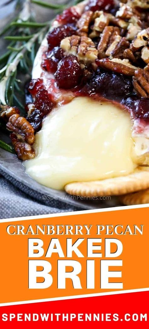 Baked Brie For Thanksgiving, Brie Wheel Appetizer, Bree Cheese Recipes Thanksgiving, Baked Brie With Apple Pie Filling, Brie With Croissant, Baked Brie With Cranberries And Pecans, Baked Brie Recipes Thanksgiving, Cooked Brie Cheese, Baked Brie In Cast Iron Skillet