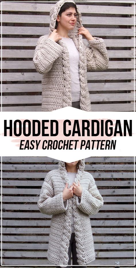 crochet Women Cable Hooded Cardigan pattern - easy crochet cardigan pattern for beginners Easy Crochet Cardigan Pattern, Hooded Cardigan Pattern, Crochet Cardigan Pattern Free Women, Easy Crochet Cardigan, Modern Haken, Crochet Women, Crochet Cardigan Pattern Free, Crochet Hoodie, Crochet Cardigan Sweater