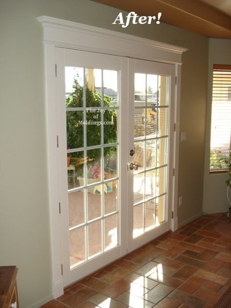 After Patio Door Painted Door Trim Installation Trim Profiles, French Doors With Screens, Pintu Interior, Craftsman Trim, Craftsman Interior, Farmhouse Doors, Window Casing, French Doors Patio, Exterior Front Doors