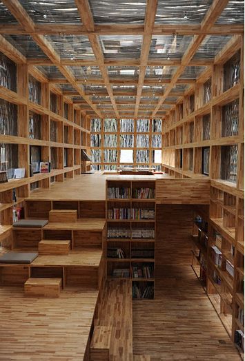 http://www.nytimes.com/2015/07/07/world/asia/enticed-by-a-library-tourists-browse-a-chinese-village.html?partner=rssnyt&emc=rss&_r=0 Home Library Room Modern, Wooden Bookshelves, Tiny Library, Unique Bookshelves, Home Library Rooms, Glass Cabin, Library Pictures, Wooden Architecture, Library Architecture