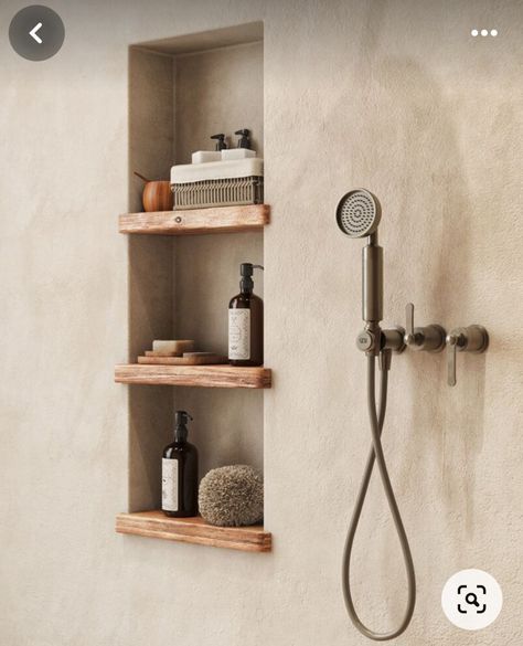 Mallorca Bathroom Design, Natural Material Bathroom, Brazilian Bathroom, Indonesian Bathroom, Bali Bathroom Interior Design, Bathroom Ideas Shelves, Wabi Sabi Interior Bathroom, Bali Bathroom Ideas, Bali Style Bathroom