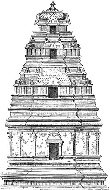 Pagoda (they call it that, but it's not a pagoda in reality!) Indian Temple Architecture Drawing, Panel Architecture, Temple Drawing, Architecture Aesthetic, Indian Temple Architecture, Drawing Architecture, Ancient Indian Architecture, Architecture Elevation, Building Sketch