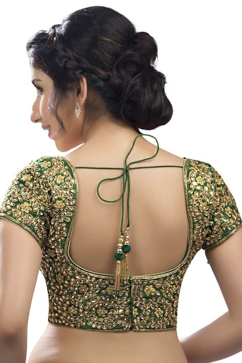 Deep Back Neck Designs For Blouses, Pot Neck Blouse Designs Back, Dark Green Blouse Designs, Pot Neck Blouse Designs, Golden Blouse Designs, Pot Neck, Latest Blouse Designs, Saree Blouse Neck Designs, Backless Blouse Designs