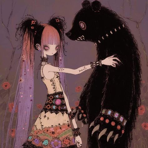 Someone Getting Stab Drawing, Modern Gothic Aesthetic, Creepy Cute Art Style, Kawaii Halloween Aesthetic, Horror Art Aesthetic, Scene Character Design, Alternative Art Styles, Curtsy Pose Reference, Cute Core Art