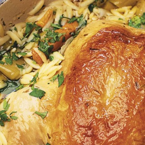 Heavenly Chicken Recipe, Chicken In A Pot, Heavenly Chicken, 1 Dish Meals, Nigella Lawson Recipes, Chicken With Lemon, Lemon Orzo, Chicken Tonight, Orzo Recipes