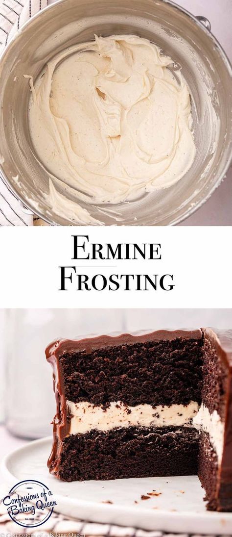 This light and fluffy ermine frosting recipe is a perfect topping for cakes and cupcakes. Learn how to make this old-fashioned frosting with a silky smooth texture and delicious vanilla flavor. Old Fashioned Ermine Frosting, Vanilla Ermine Frosting, Bakery Cake Frosting Recipe, Too Much Chocolate Cake With Ermine, Shortening Frosting Recipes, How To Turn Store Bought Frosting Into Icing, Ermine Icing Recipe, Vegan Ermine Frosting, Old Fashioned Frosting Recipe