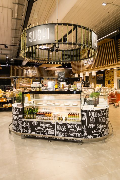 Grab And Go Market, Sushi Bar Design, Supermarket Design Interior, Grab N Go, Mall Kiosk, Bar Counter Design, Grocery Store Design, Grocery Supermarket, Retail Space Design