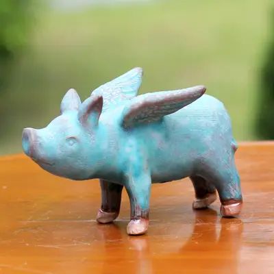 Pig Ceramic, Pig Sculpture, Celadon Ceramics, Pig Crafts, Pottery Animals, Unique Sculptures, Ceramic Figurine, Flying Pig, Clay Figurine