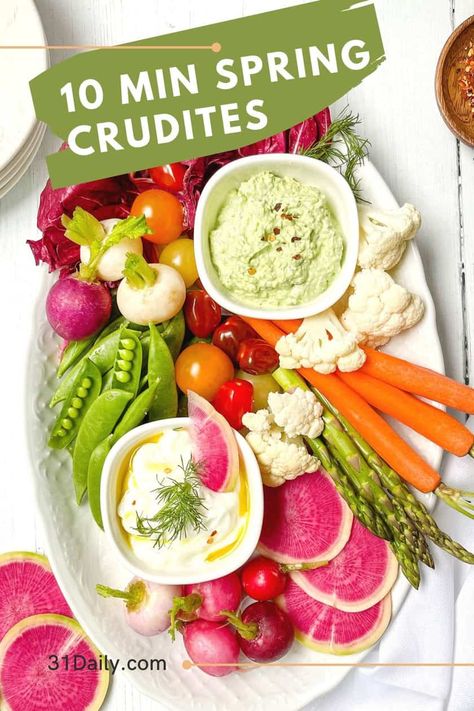 This Spring Crudités Platter is the easiest party food platter or appetizer you'll ever create in 10 minutes or less. Perfect for gatherings, like Mother's Day or showers, or simply when spring vegetables are at their peak. Minutes to make and utterly gorgeous! Crudites Platter, Crudités Platter, Pagan Celebrations, Appetizer Boards, Luncheon Recipes, Easy Easter Brunch Recipes, Easy Easter Brunch, Spring Breakfast, 31 Daily