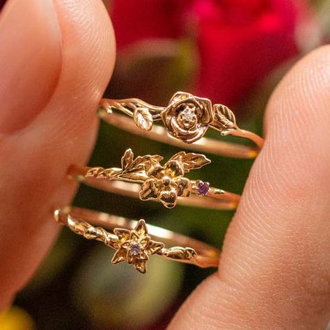 Rings With Birthstones, Eclectic Rings, Flowers Meanings, Flowers And Their Meanings, Affordable Fine Jewelry, Nurture Yourself, Local Eclectic, Flower Rings, New Money