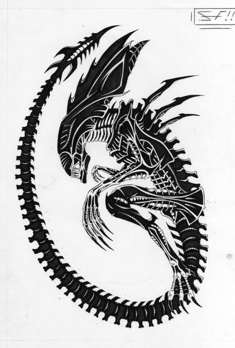 xenomorph+queen | Aliens and Predators, Alien Queen by ~Lordinator on deviantART Spine Embroidery, Alien Tattoo Xenomorph, Xenomorph Tattoo, Xenomorph Queen, Predator Tattoo, Herren Hand Tattoos, Giger Alien, Predator Alien Art, Giger Art