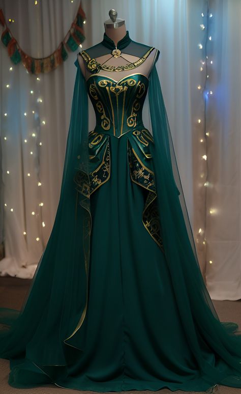 Viridian Wedding Dress, Wizard Ball Dress, Aelin Galathynius Green Dress, Elven Queen Dress, Elven Fantasy Dress, Emerald Green Fantasy Dress, Green Warrior Outfit, Green Princess Dress Fairytale, Jewel Tone Wedding Dress