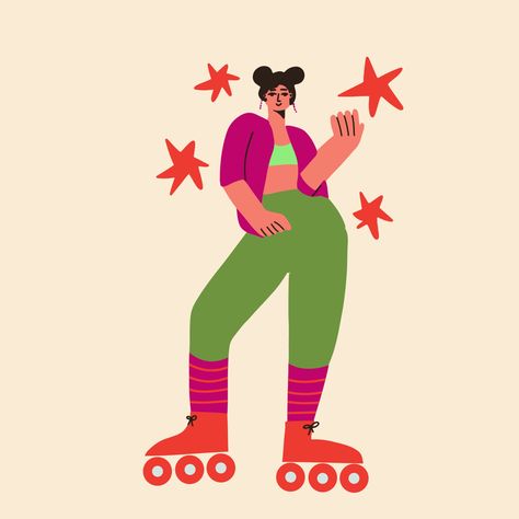 Roller Skate Illustration, Roller Skating Illustration, Full Body Illustration, Skate Illustration, Roller Blading, Body Illustration, Roller Skates Vintage, Illustration Reference, Roller Rink